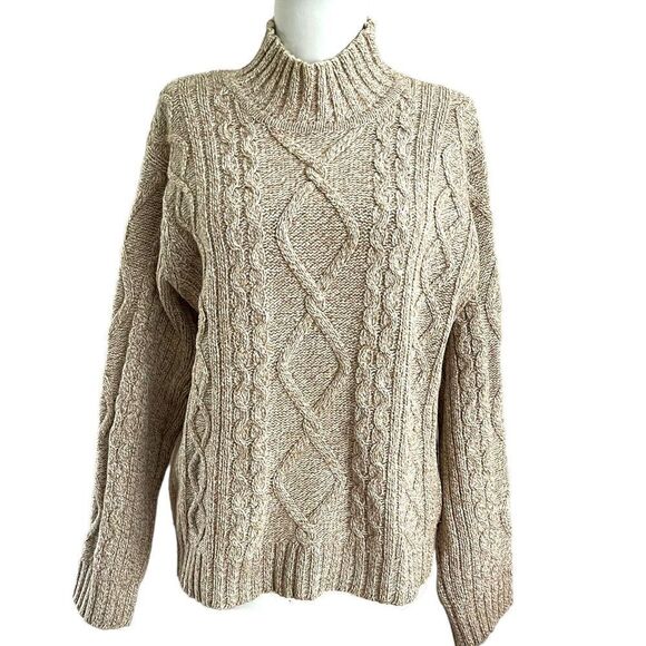 J Crew Y2K Wool Blend Pullover Mock Neck Sweater Fisherman Cable knit chunky - Picture 1 of 10